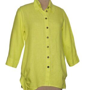 Click by Colour Me Cotton 100% Linen  Green 3/4 Sleeve Tunic Top Size Small